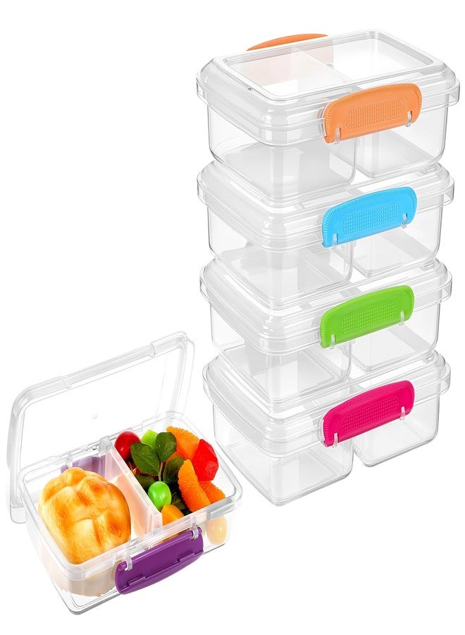 wutfuooo 5 Pack Plastic Snack Containers Bento Boxes with 2 Compartments Travel Snack Container Sandwiches/Fruits/Candies Food Storage Containers Dishwasher Safe - Image 1